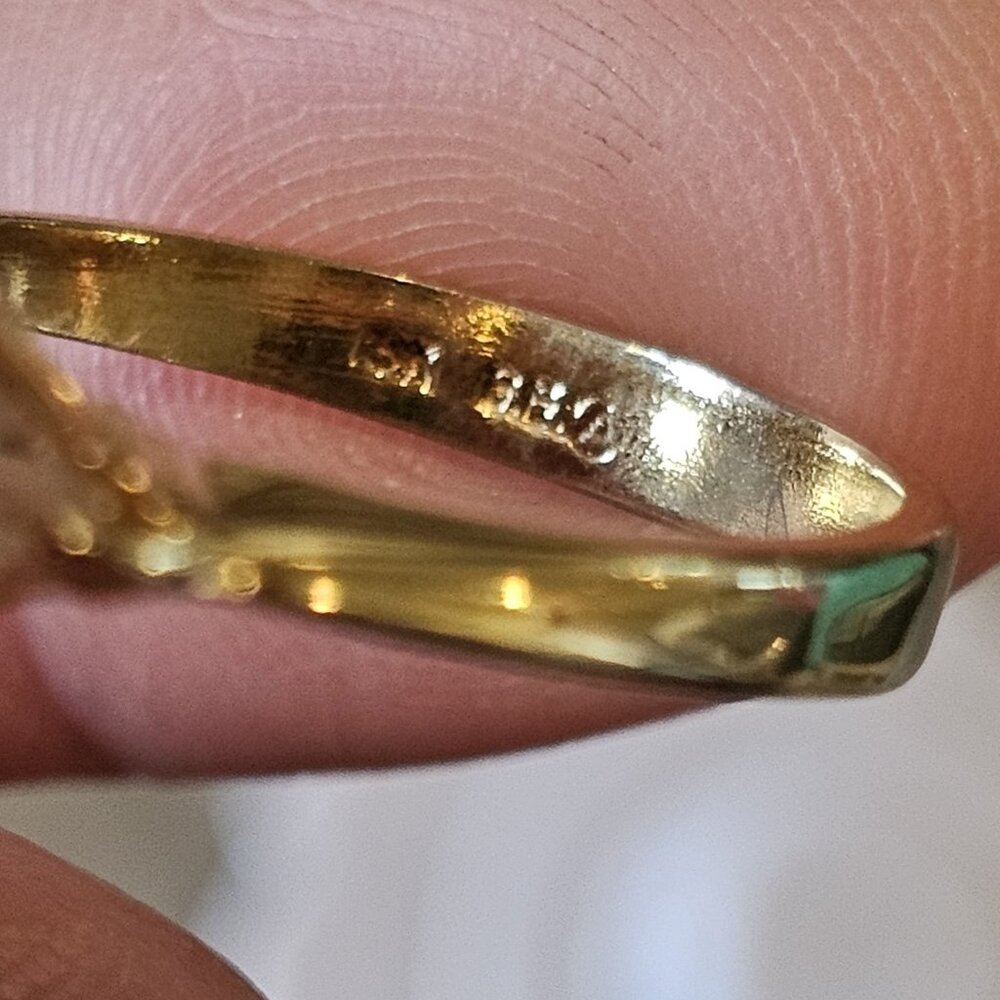 VTG 60s Yellow Cocktail Ring 18K HGE Gold Plate Rhinestone Sz 7 Round Cut - Picture 12 of 16